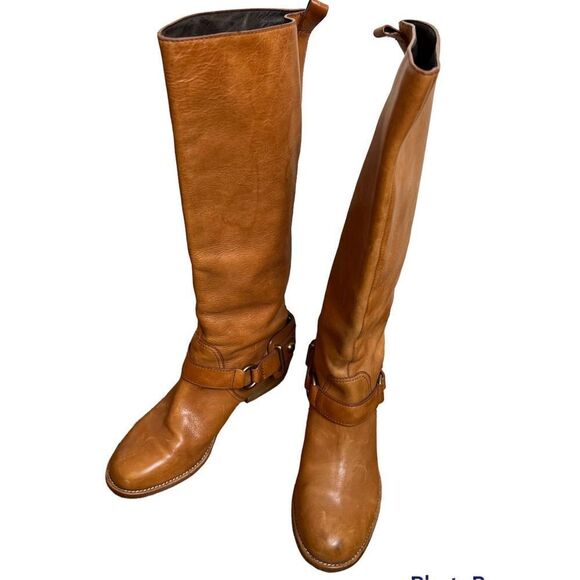 Coach Natalie Riding Leather boots with buckle size 7B Cognac - Picture 1 of 9